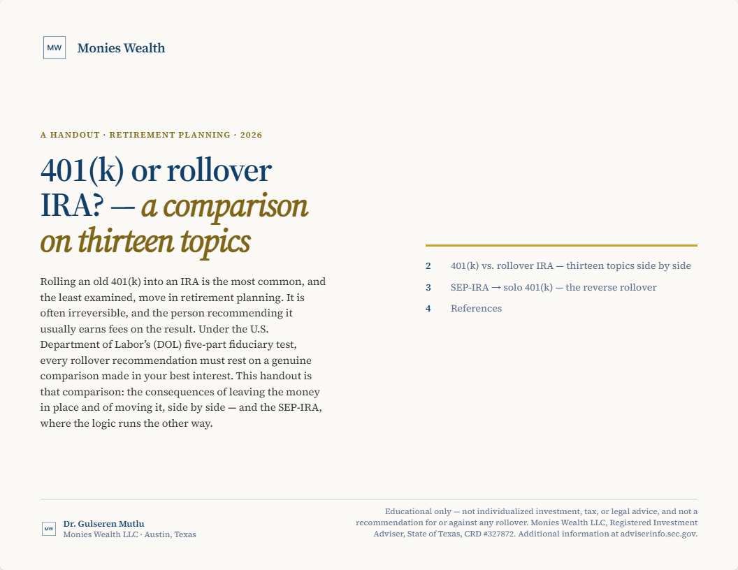 Cover of the 401(k) rollover handout