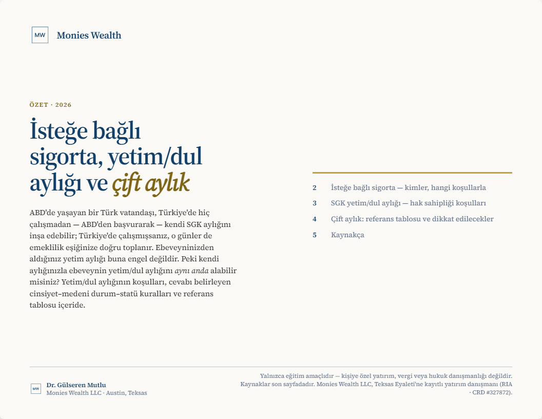 İsteğe bağlı sigorta, yetim/dul aylığı ve çift aylık el kitabının kapağı
